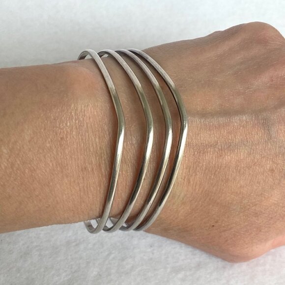 Sterling Silver 925 Modernist 22MM Wide Multi Row 4 Band V Cuff Bracelet Sz 7.5" - Picture 13 of 16